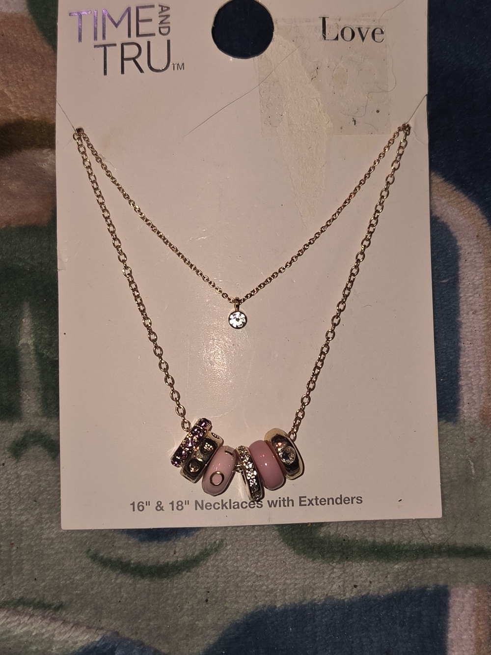 Time and Tru Gold-Tone Layered Necklace with Pink Bead Charms
